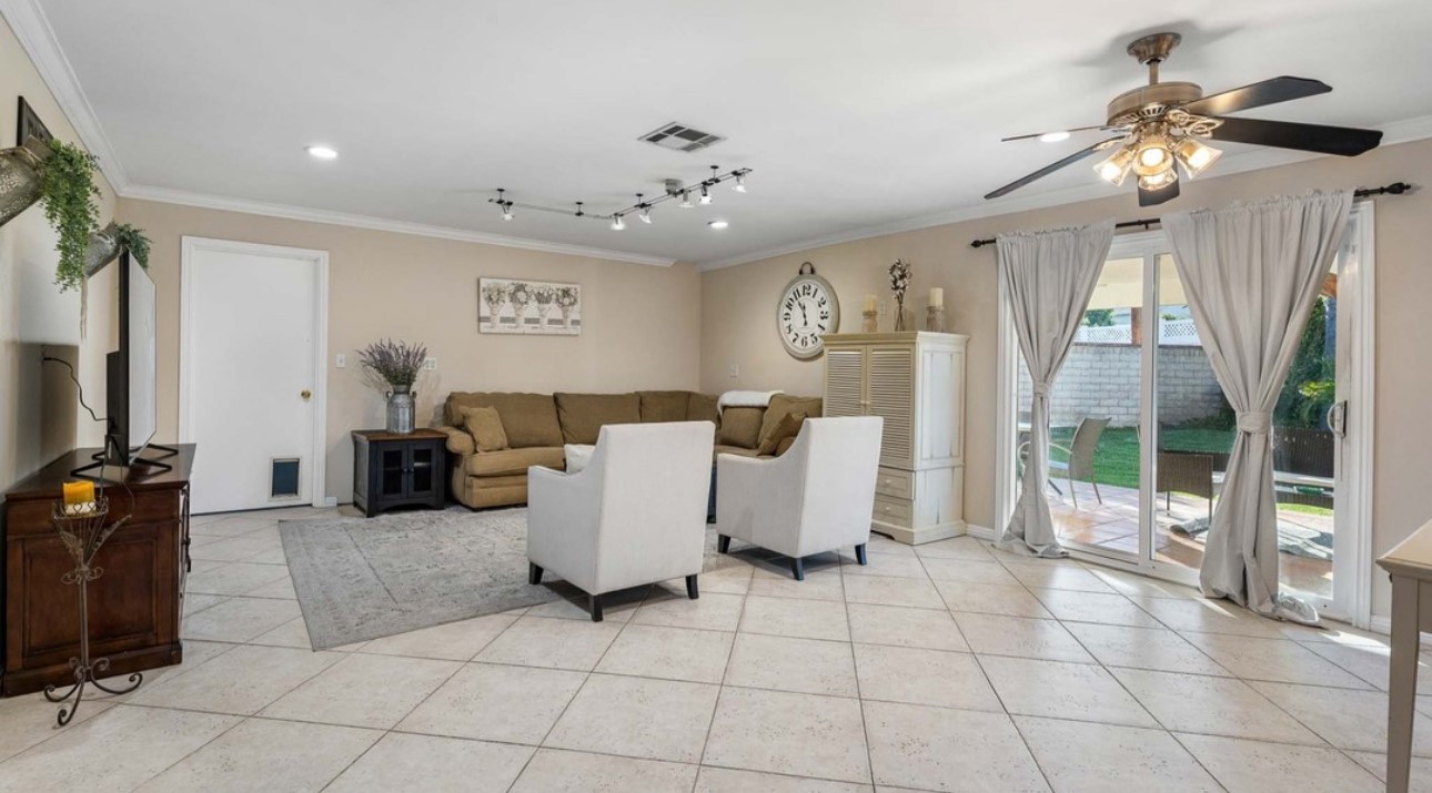 A living room with two couches and a table